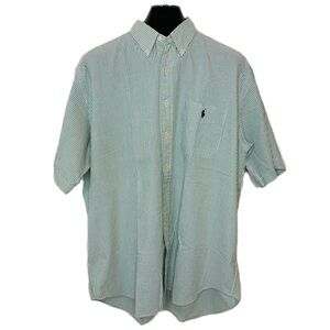 RALPH LAUREN GOLF Short Sleeve Tilden Cotton Shirt Striped Collared Green White